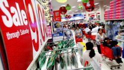 EAGLE ROCK, UNITED STATES: Shoppers look for bargains at a Target store in Eagle Rock, California, 28 November, 2003, on the day after Thanksgiving, sometimes called "Black Friday" and considered to be one of the most important days of the year for retailers. AFP PHOTO/Robyn BECK (Photo credit should read ROBYN BECK/AFP via Getty Images)