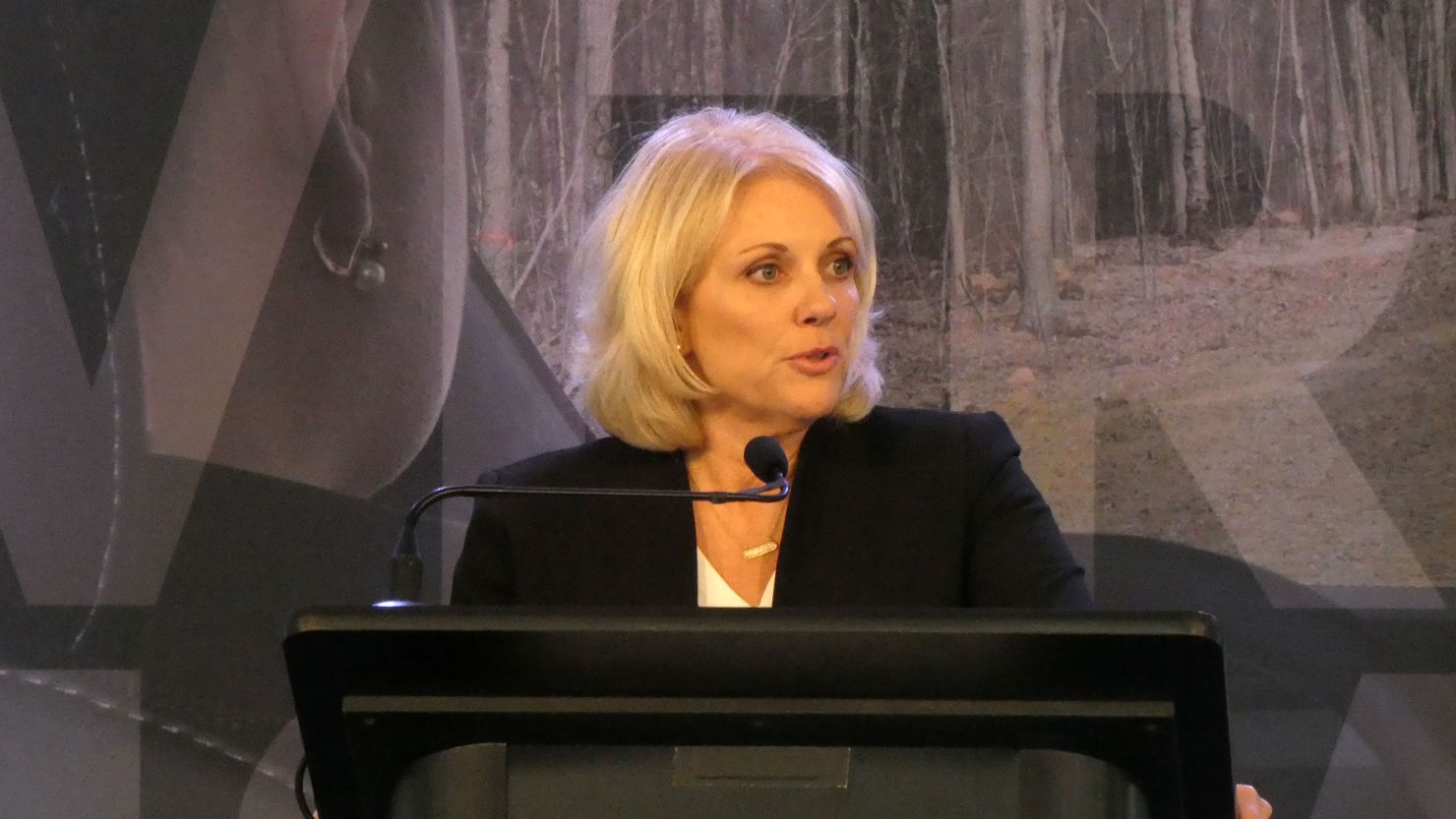 Jennifer Homendy, the chair of the National Transportation Safety Board, speaking at Consumer Reports' Connecticut test track.